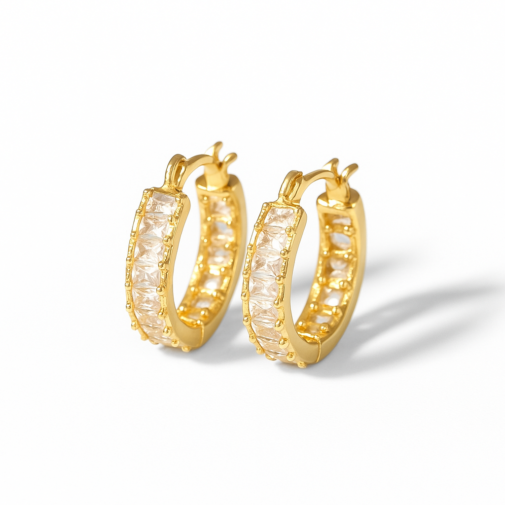 White Diamond Gold Small Hoop Earrings
