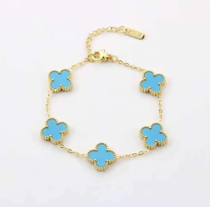 Light Blue & Gold Clover Bracelet