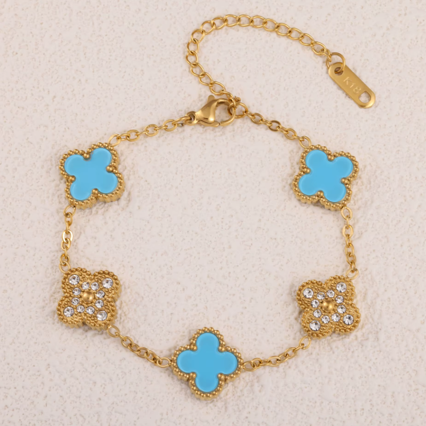 Light Blue & Gold Clover Bracelet