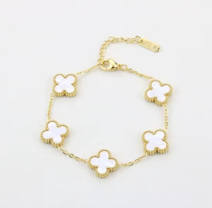 White & Gold Clover Bracelet