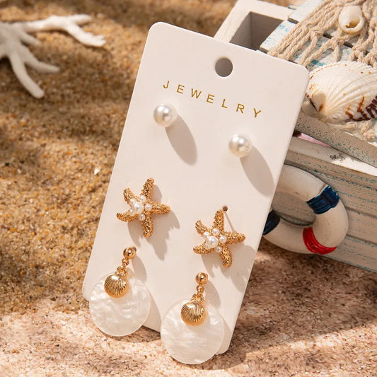 Pearl, Starfish & Shell Earrings - 3 Pack
