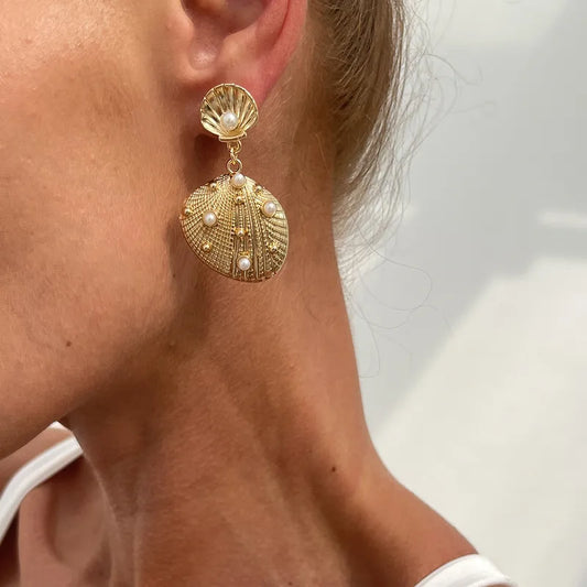 Gold Pearl Shell Earrings